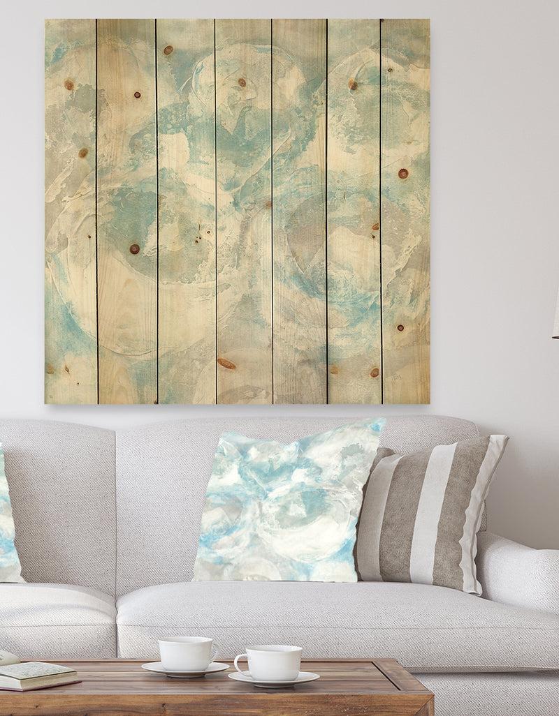 DesignQ Pale Blue Shade III - Modern Farmhouse Print on Natural Pine Wood