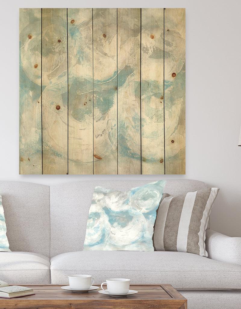 DesignQ Pale Blue Shade IV - Modern Farmhouse Print on Natural Pine Wood