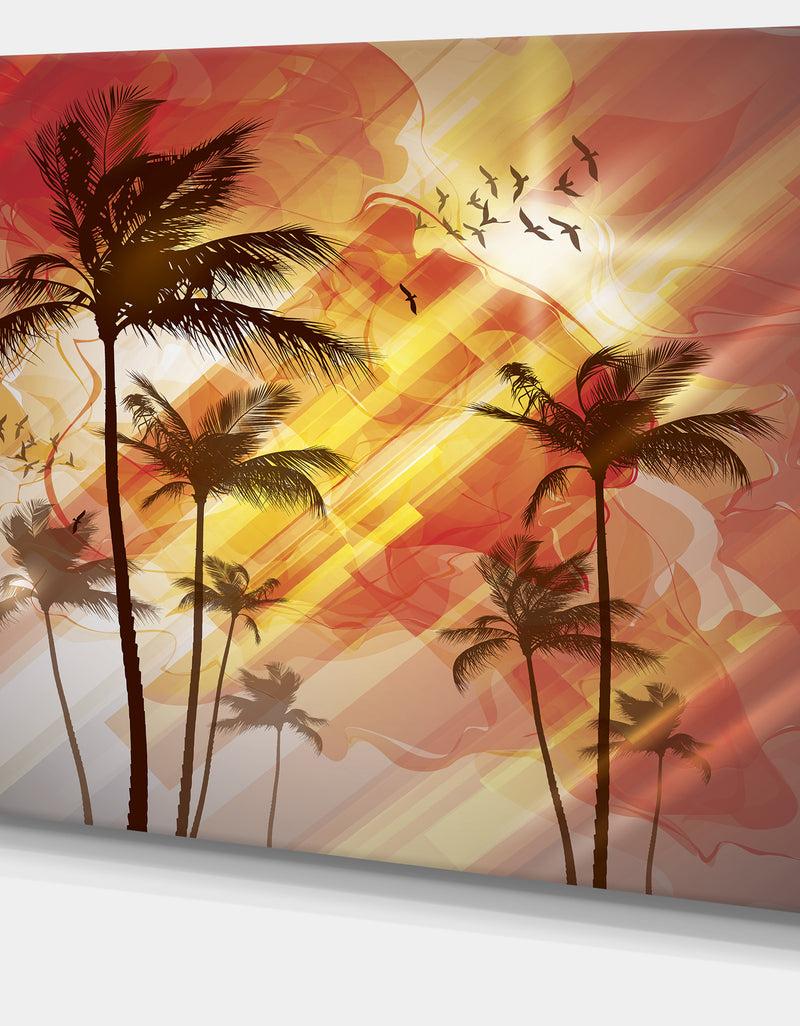 DesignQ Palm Tree At Sunset Photography Canvas Art Print