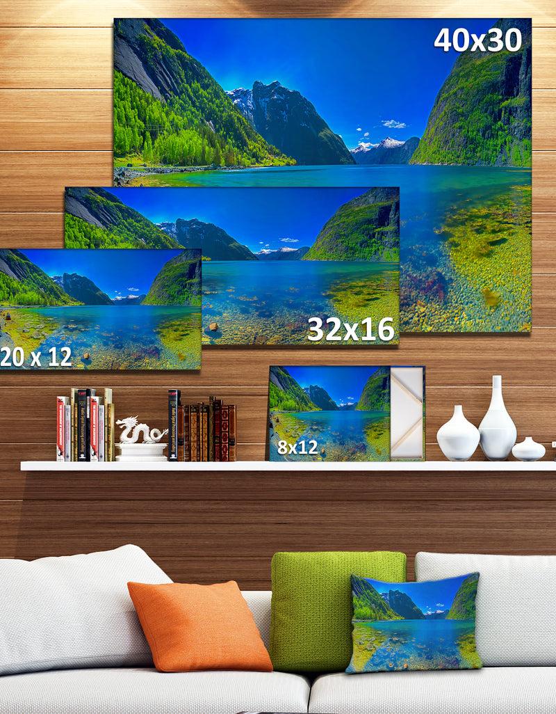 DesignQ Panoramic View Of Norwegian Fjord - Landscape Art Print Canvas