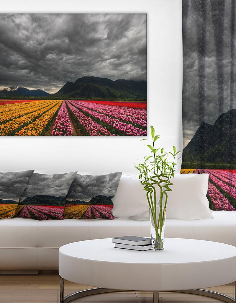 DesignQ Parallel Rows of Colorful Tulips - Landscape Wall Art Print Canvas
