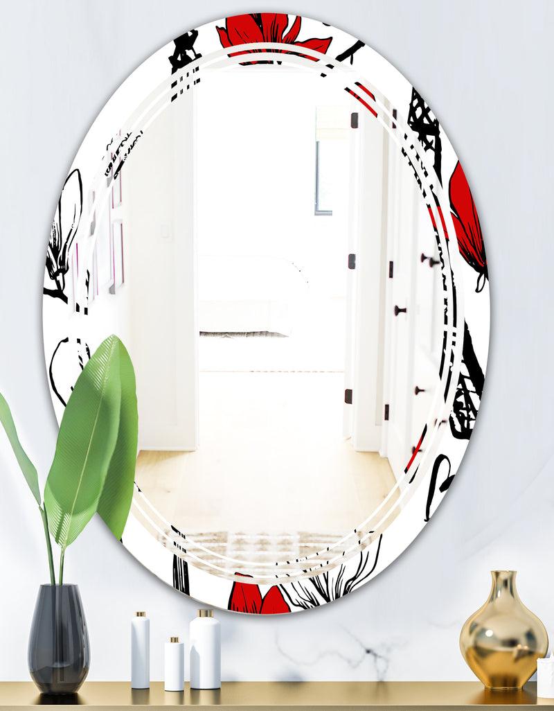 DesignQ Paris Eiffel Red Hearts I - Modern Round Or Oval Wall Mirror - Triple C