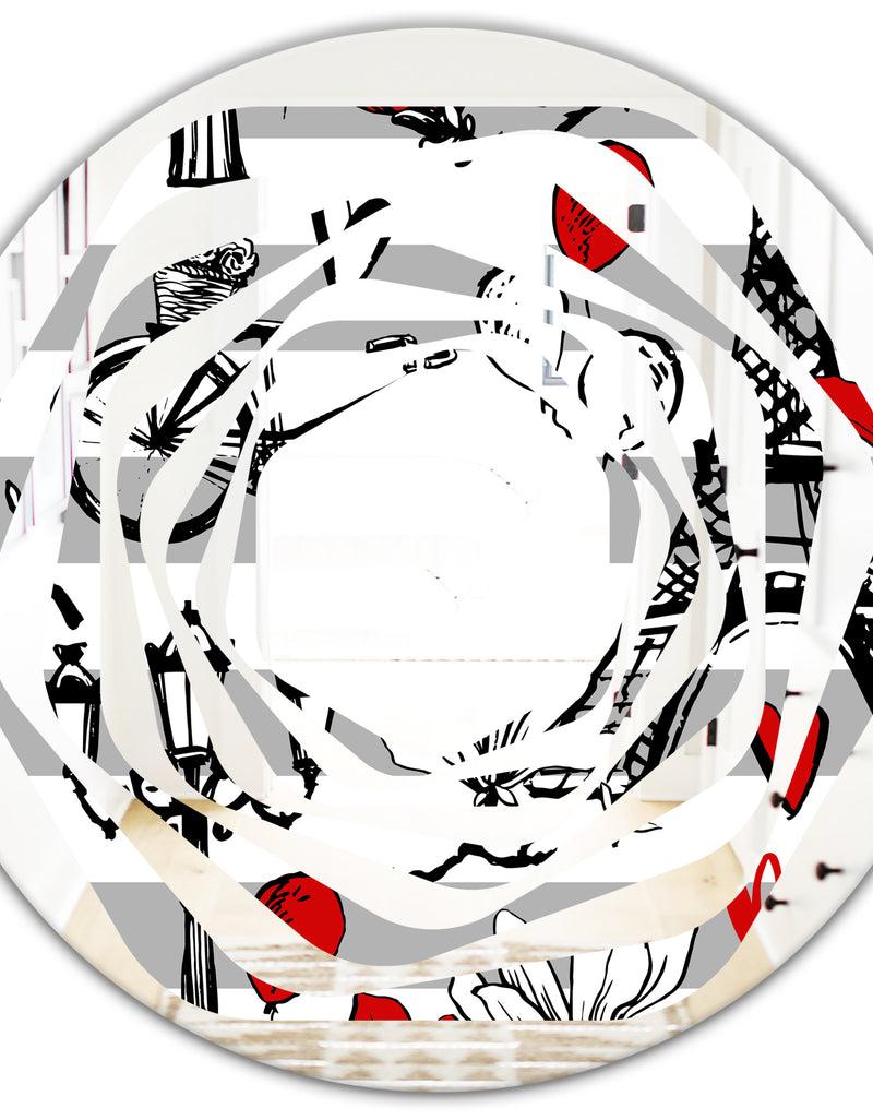 DesignQ Paris Eiffel Red Hearts II - Cottage Round Or Oval Wall Mirror - Whirl