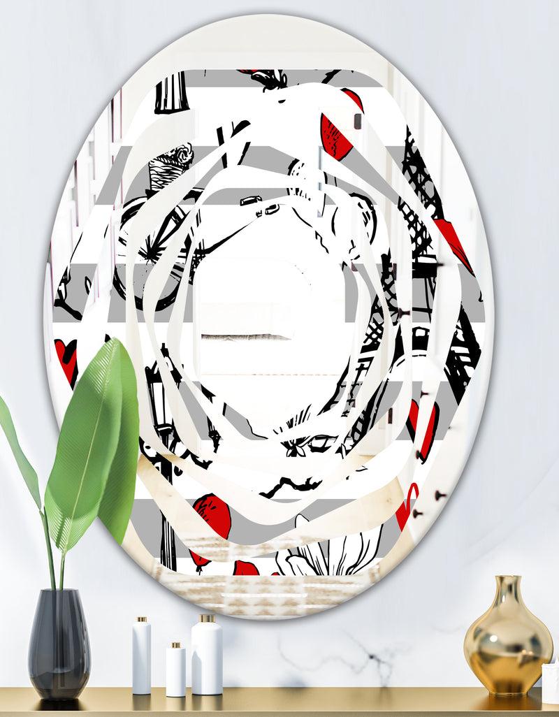 DesignQ Paris Eiffel Red Hearts II - Cottage Round Or Oval Wall Mirror - Whirl