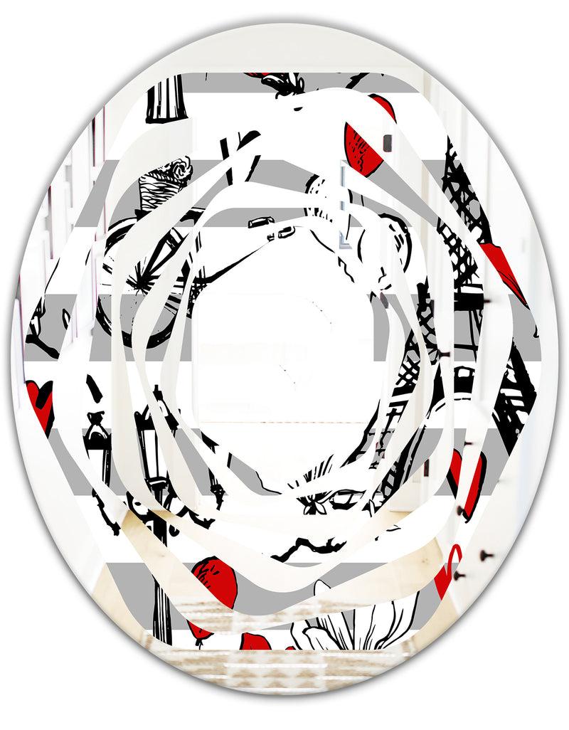 DesignQ Paris Eiffel Red Hearts II - Cottage Round Or Oval Wall Mirror - Whirl