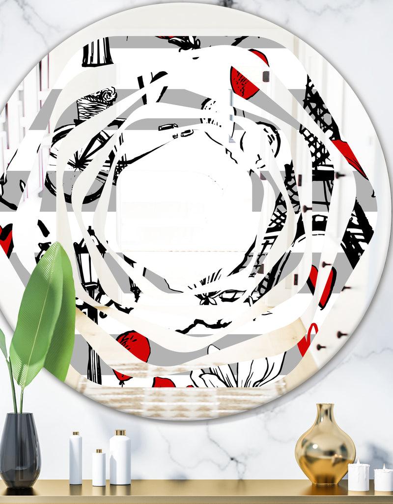 DesignQ Paris Eiffel Red Hearts II - Cottage Round or Oval Wall Mirror - Whirl
