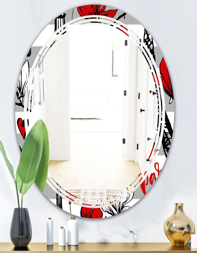 DesignQ Paris Eiffel Red Hearts II - Cottage Round Or Oval Wall Mirror - Triple C