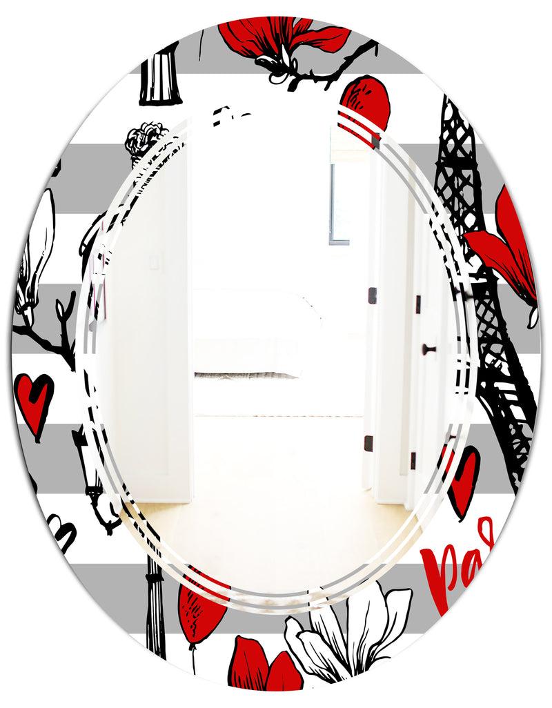 DesignQ Paris Eiffel Red Hearts II - Cottage Round Or Oval Wall Mirror - Triple C