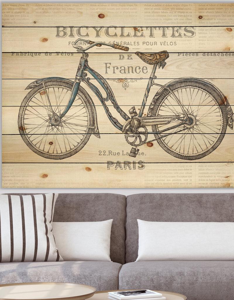 DesignQ Paris France Bicycles - Vintage Transportation Print on Natural Pine Wood