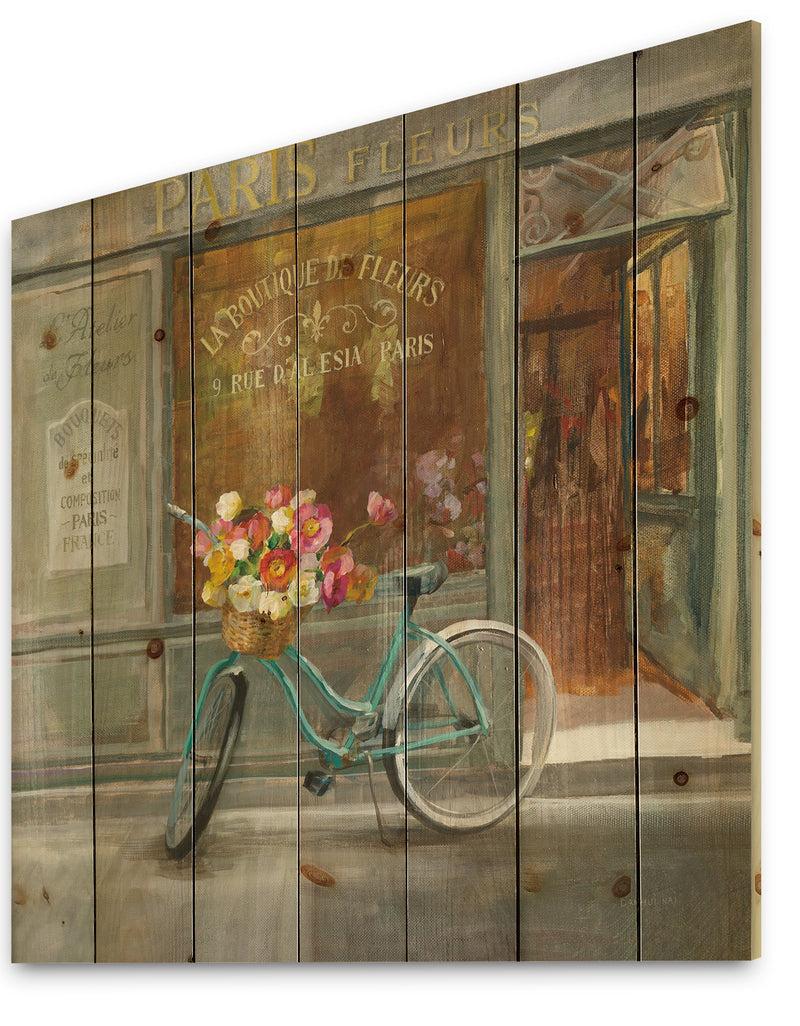 DesignQ Paris French Flowershop - Traditional Print On Natural Pine Wood