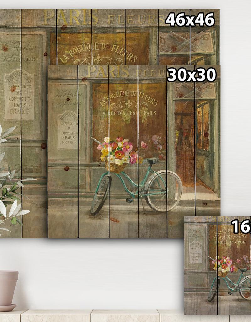DesignQ Paris French Flowershop - Traditional Print On Natural Pine Wood