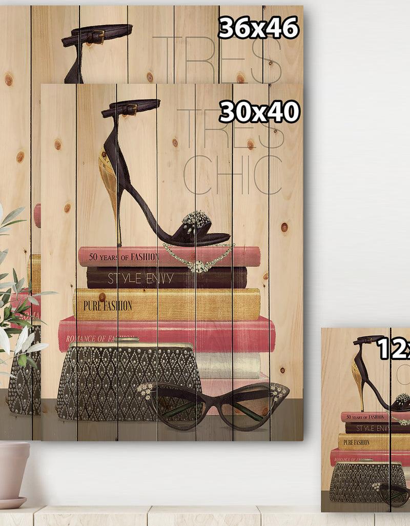 DesignQ Paris Glamourous Gold Style I - Fashion Print On Natural Pine Wood