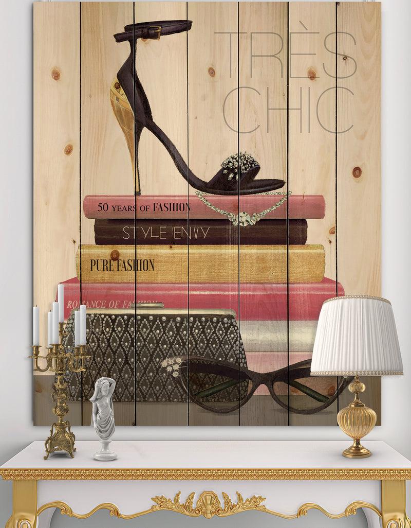 DesignQ Paris Glamourous Gold Style I - Fashion Print on Natural Pine Wood