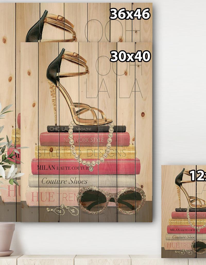 DesignQ Paris Glamourous Gold Style II - Fashion Print On Natural Pine Wood