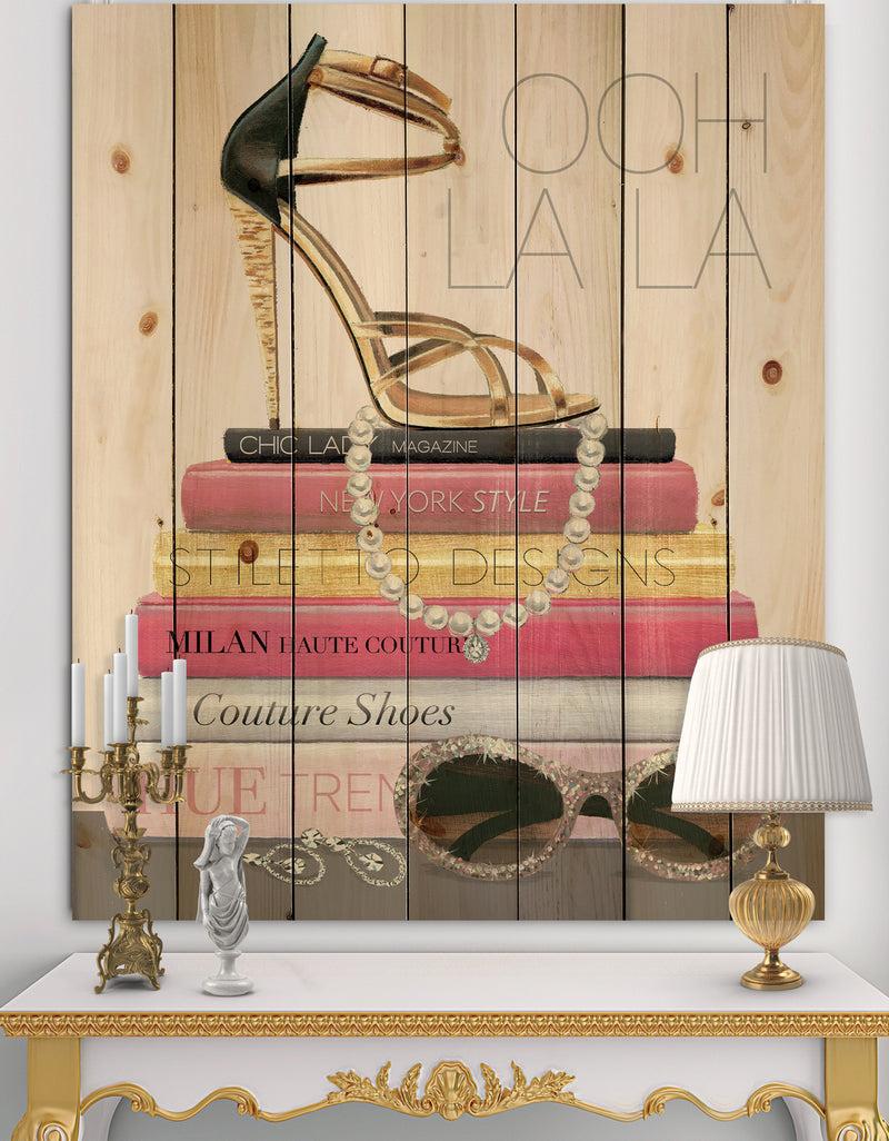 DesignQ Paris Glamourous Gold Style II - Fashion Print on Natural Pine Wood