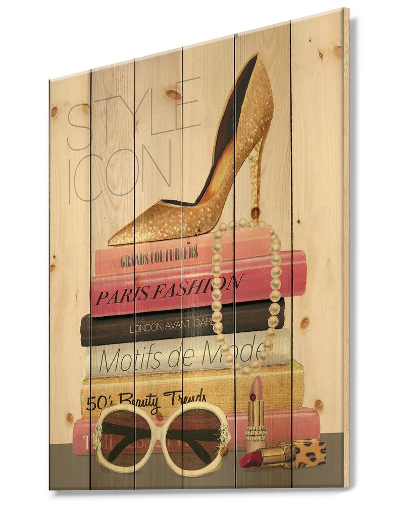 DesignQ Paris Glamourous Gold Style III - Fashion Print On Natural Pine Wood