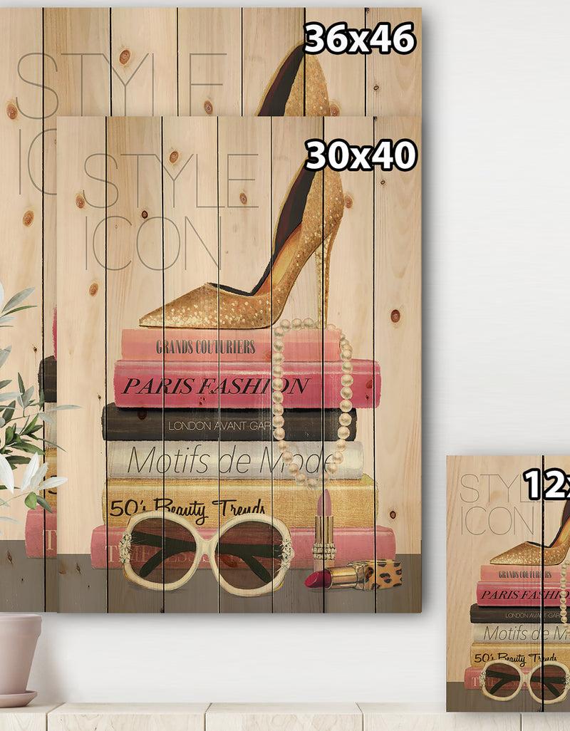 DesignQ Paris Glamourous Gold Style III - Fashion Print On Natural Pine Wood