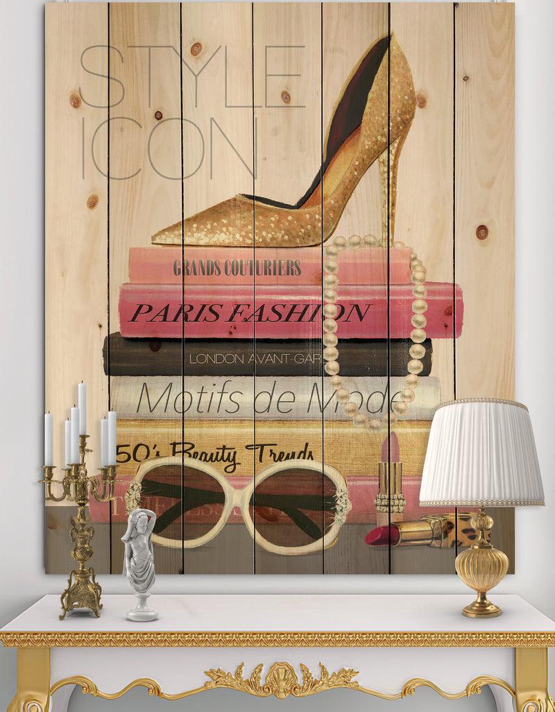 DesignQ Paris Glamourous Gold Style III - Fashion Print on Natural Pine Wood