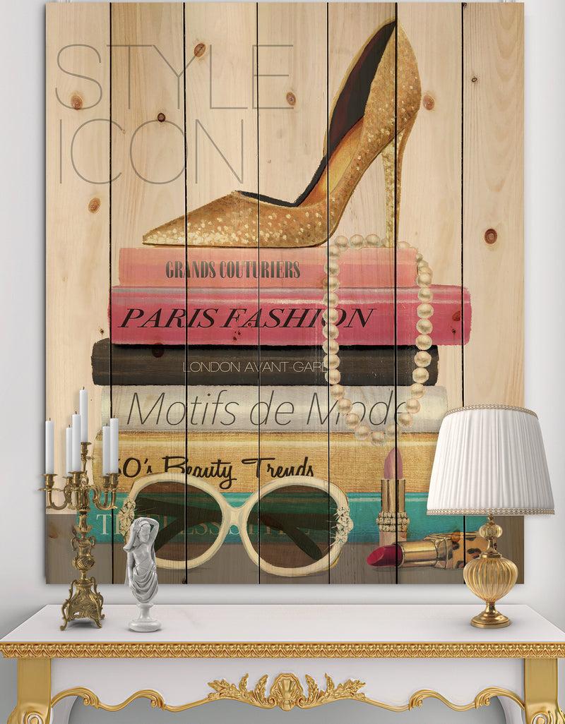 DesignQ Paris Glamourous Gold Style IV - Fashion Print on Natural Pine Wood