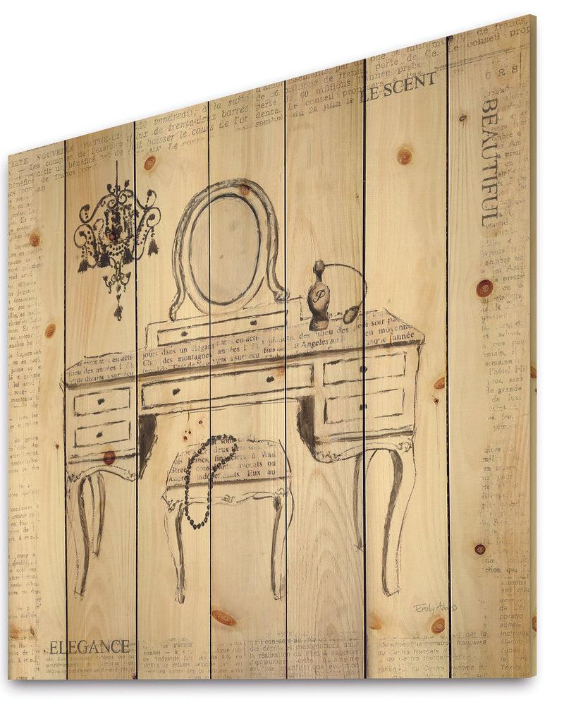 DesignQ Paris Hotel Bathroom IV - Traditional Bathroom Print On Natural Pine Wood