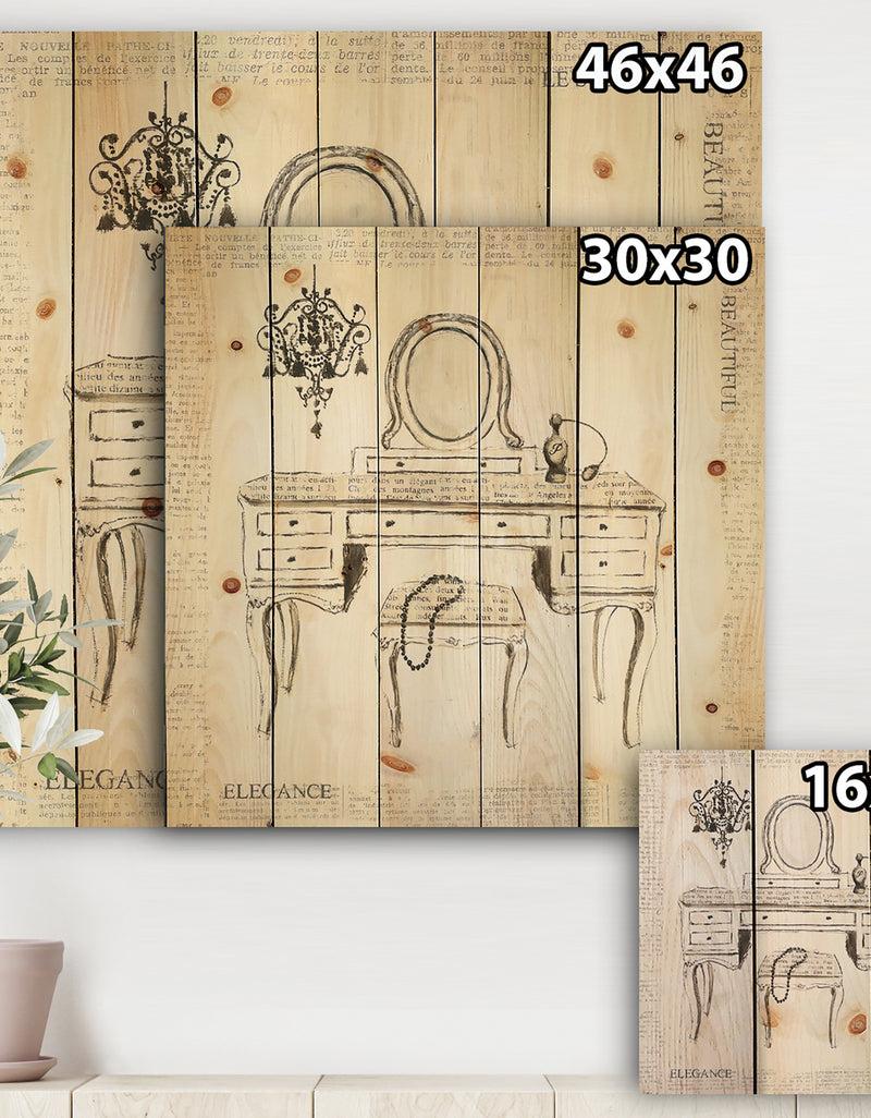 DesignQ Paris Hotel Bathroom IV - Traditional Bathroom Print On Natural Pine Wood