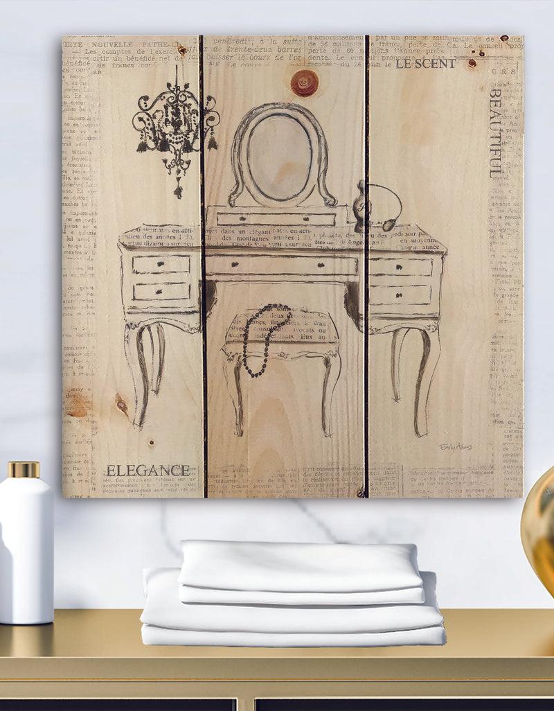 DesignQ Paris Hotel Bathroom IV - Traditional Bathroom Print on Natural Pine Wood