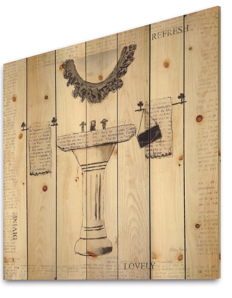 DesignQ Paris Hotel Bathroom V - Traditional Bathroom Print On Natural Pine Wood