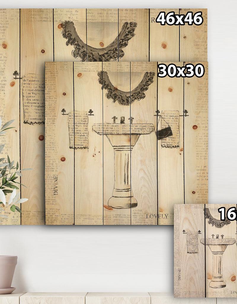 DesignQ Paris Hotel Bathroom V - Traditional Bathroom Print On Natural Pine Wood