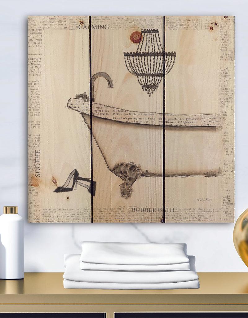 DesignQ Paris Hotel Bathroom VI - Traditional Bathroom Print on Natural Pine Wood