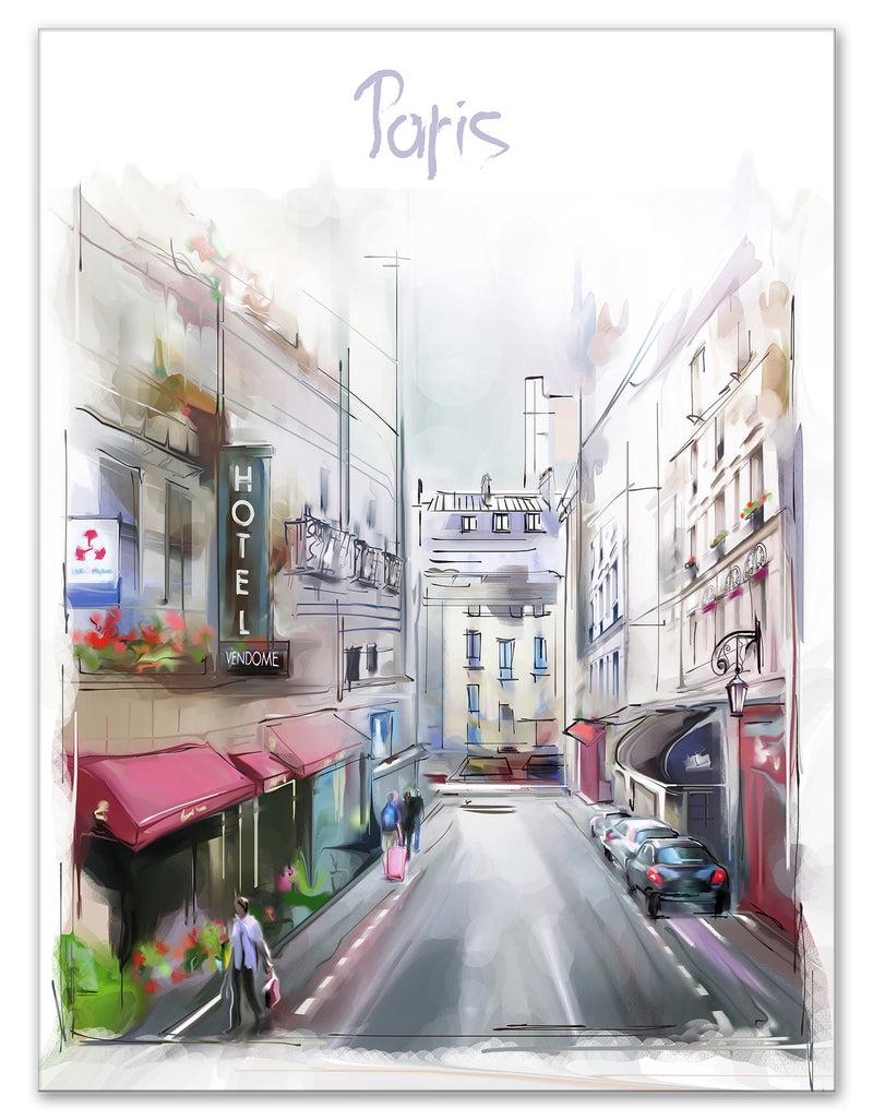 DesignQ Paris Illustration - Cityscape Digital Canvas Art Print