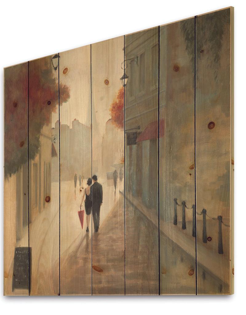 DesignQ Paris Romance Couples II - Romantic French Country Print On Natural Pine Wood