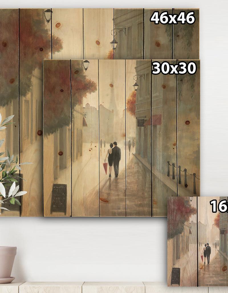 DesignQ Paris Romance Couples II - Romantic French Country Print On Natural Pine Wood
