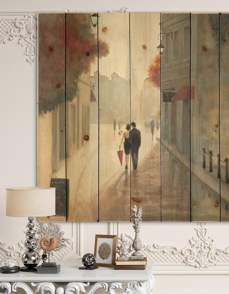 DesignQ Paris Romance Couples II - Romantic French Country Print on Natural Pine Wood