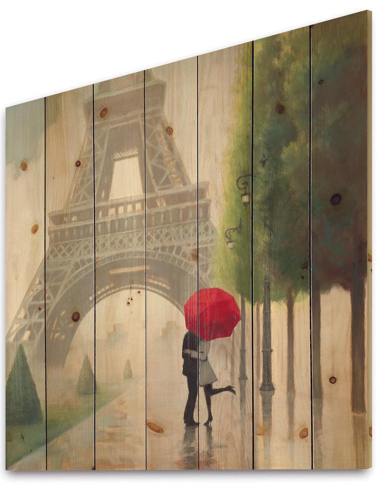 DesignQ Paris Romance Couples III - French Country Print On Natural Pine Wood