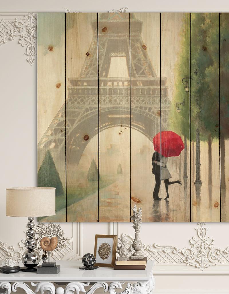 DesignQ Paris Romance Couples III - French Country Print on Natural Pine Wood