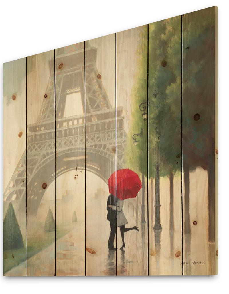 DesignQ Paris Romance Couples - Romantic French Country Print On Natural Pine Wood