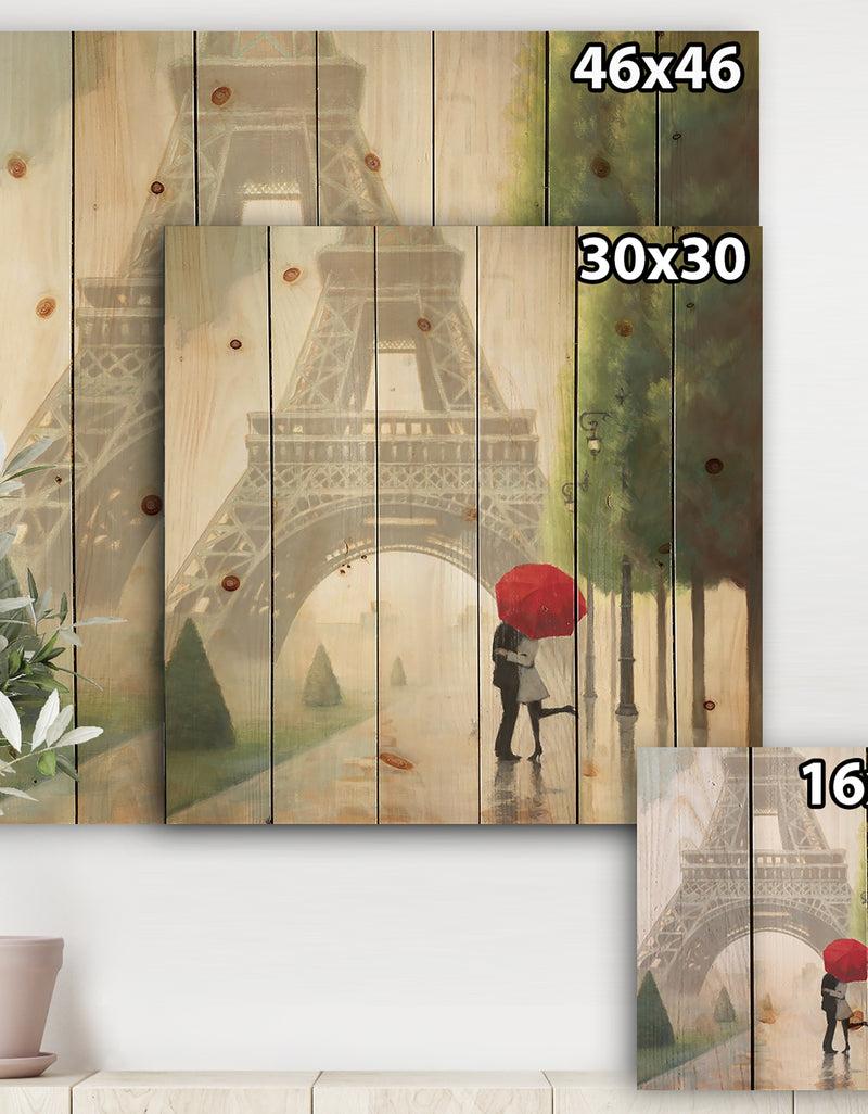 DesignQ Paris Romance Couples - Romantic French Country Print On Natural Pine Wood