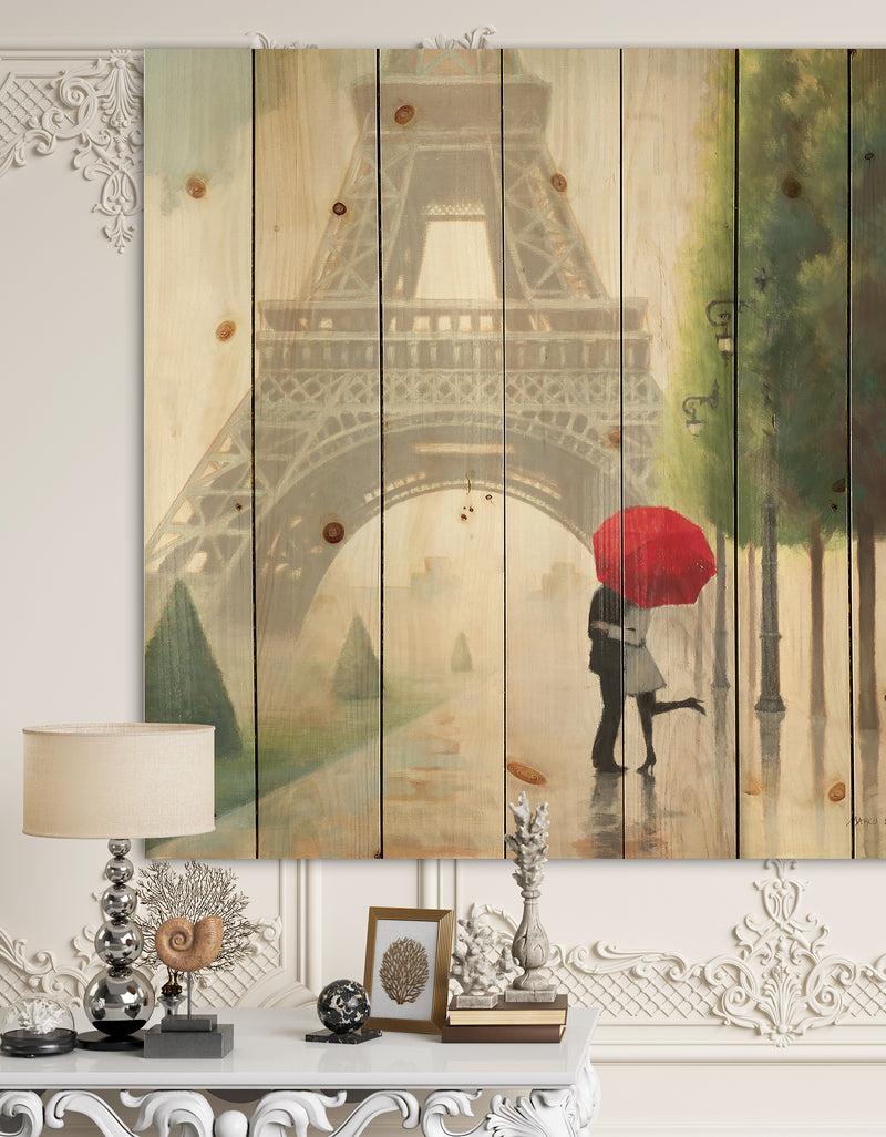 DesignQ Paris Romance Couples - Romantic French Country Print on Natural Pine Wood