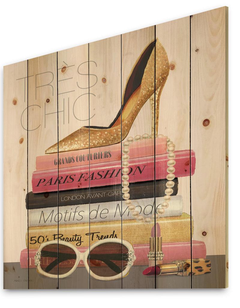 DesignQ Paris Style II Gold And Black Tres Chic - Posh & Luxe Print On Natural Pine Wood