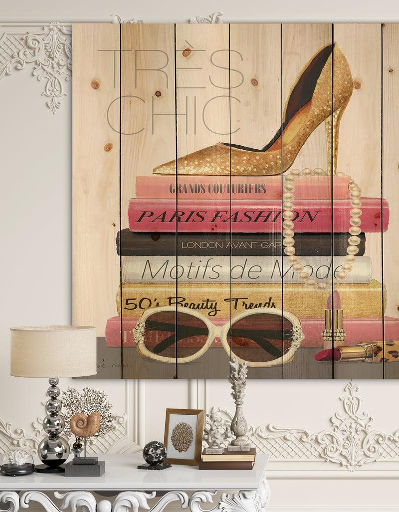DesignQ Paris Style II Gold and Black Tres Chic - Posh & Luxe Print on Natural Pine Wood
