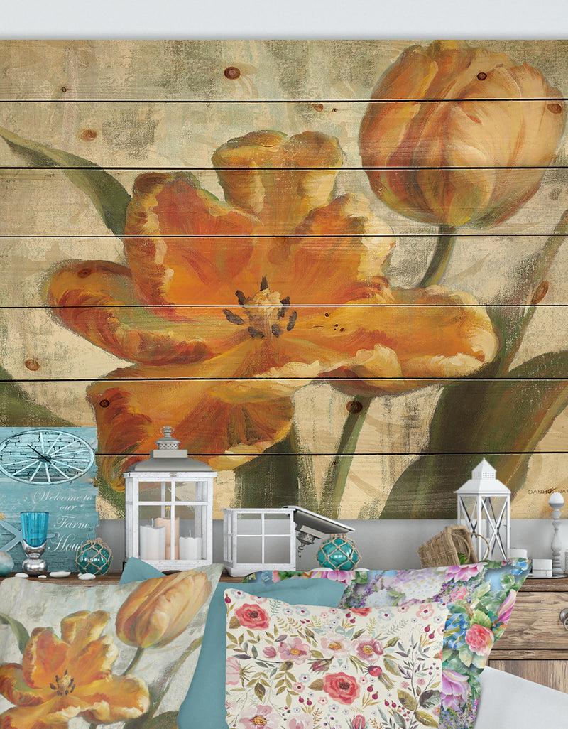 DesignQ Parrot Tulips I on Ivory - Cabin & Lodge Print on Natural Pine Wood