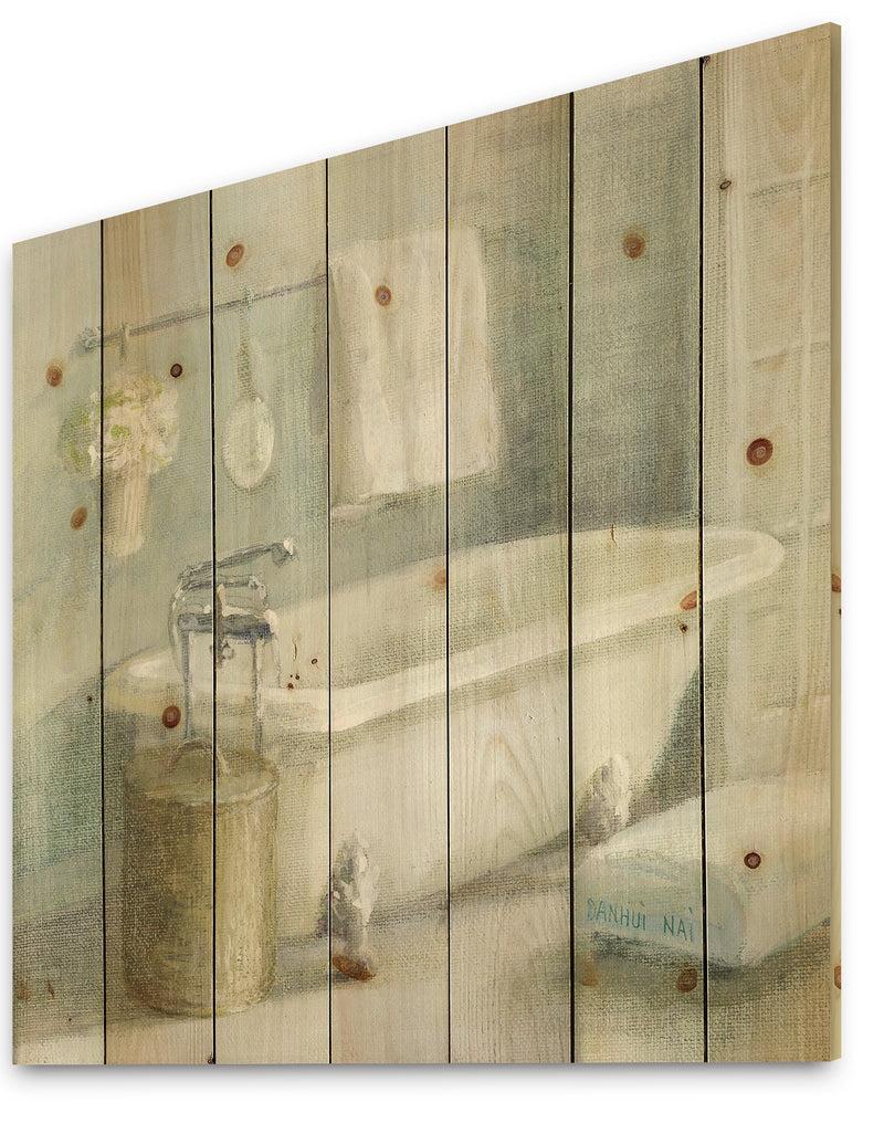 DesignQ Pastel Bath I - Bathroom Print On Natural Pine Wood