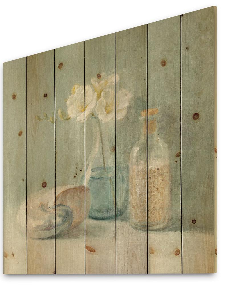 DesignQ Pastel Bath II - Nautical & Beach Print On Natural Pine Wood