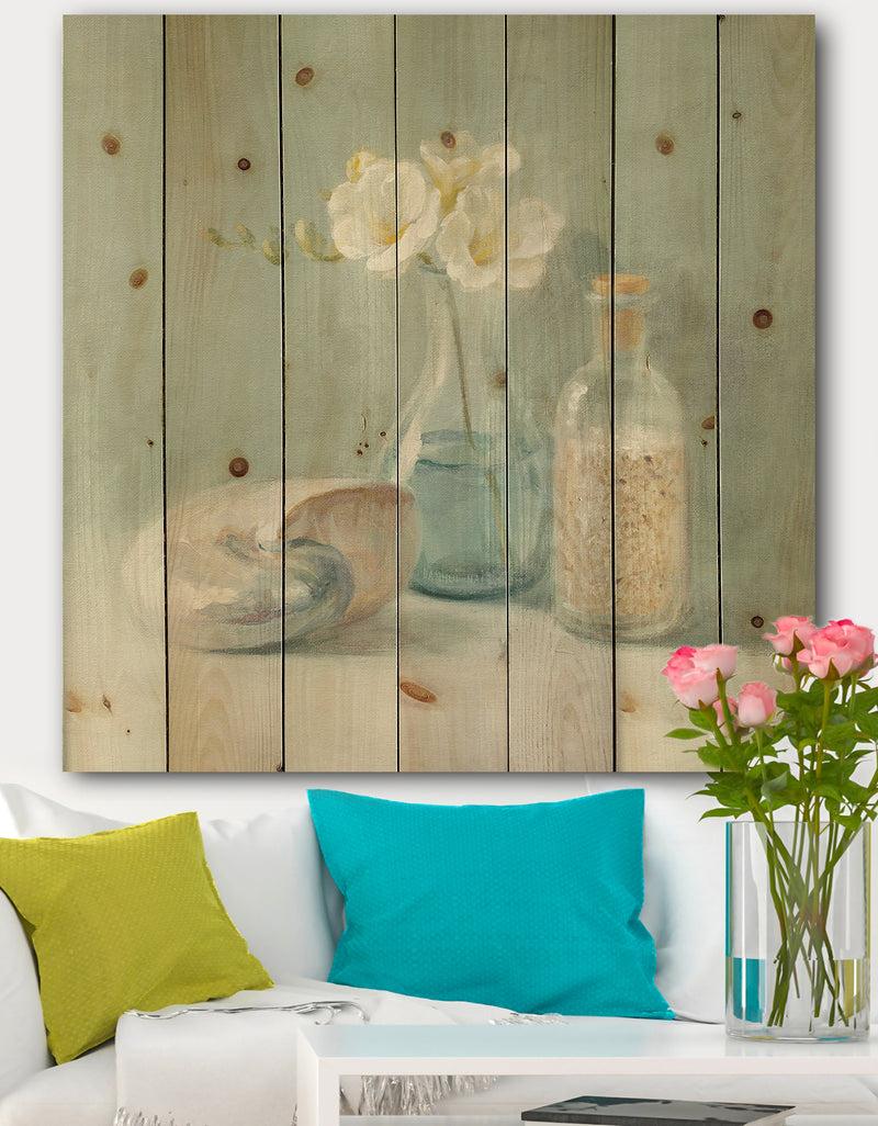 DesignQ Pastel Bath II - Nautical & Beach Print on Natural Pine Wood