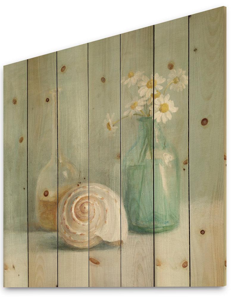 DesignQ Pastel Bath III - Nautical & Beach Print On Natural Pine Wood