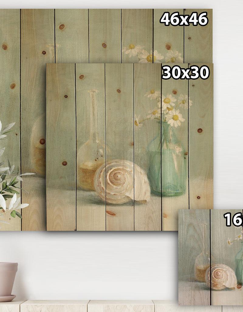 DesignQ Pastel Bath III - Nautical & Beach Print On Natural Pine Wood