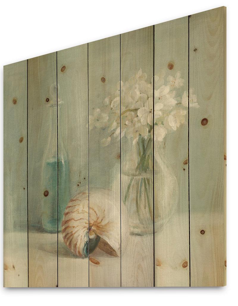 DesignQ Pastel Bath IV - Farmhouse Print On Natural Pine Wood