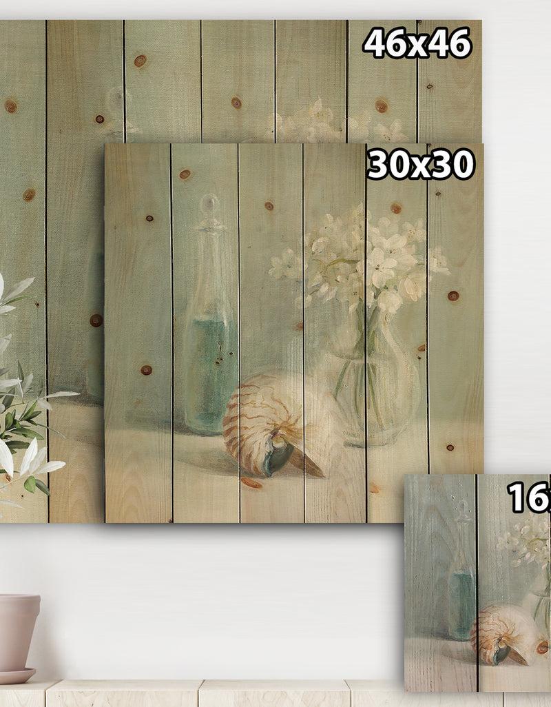 DesignQ Pastel Bath IV - Farmhouse Print On Natural Pine Wood
