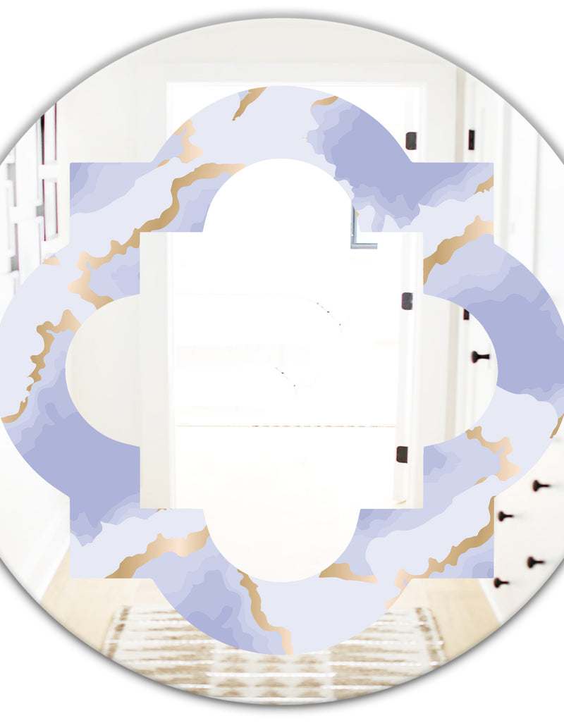 DesignQ Pastel Blue And Gold Abstract Shapes Pattern - Modern Round Or Oval Wall Mirror - Quatrefoil