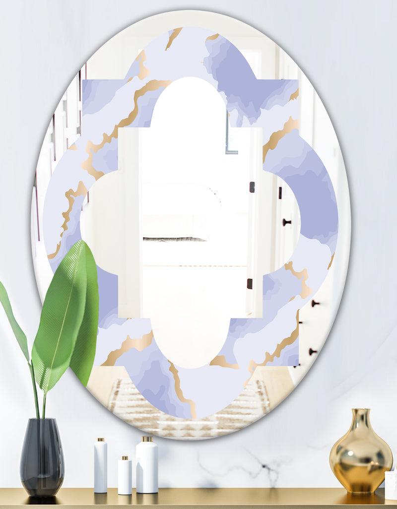 DesignQ Pastel Blue And Gold Abstract Shapes Pattern - Modern Round Or Oval Wall Mirror - Quatrefoil